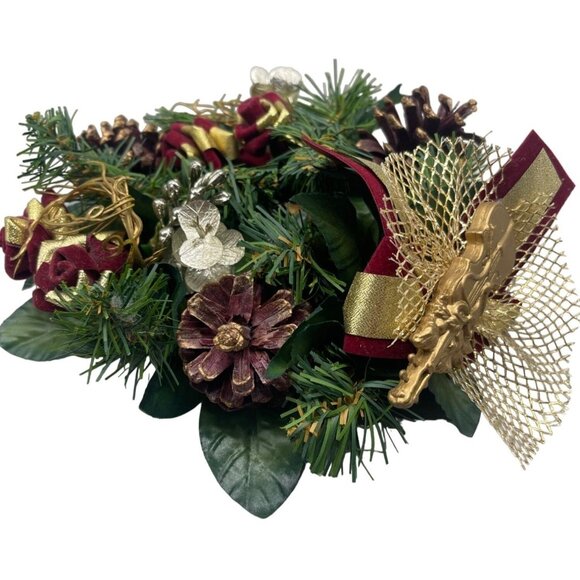 Christmas Candle Rings Wreaths pine cone violin gold ribbon green red 8x8" READ - Picture 1 of 4